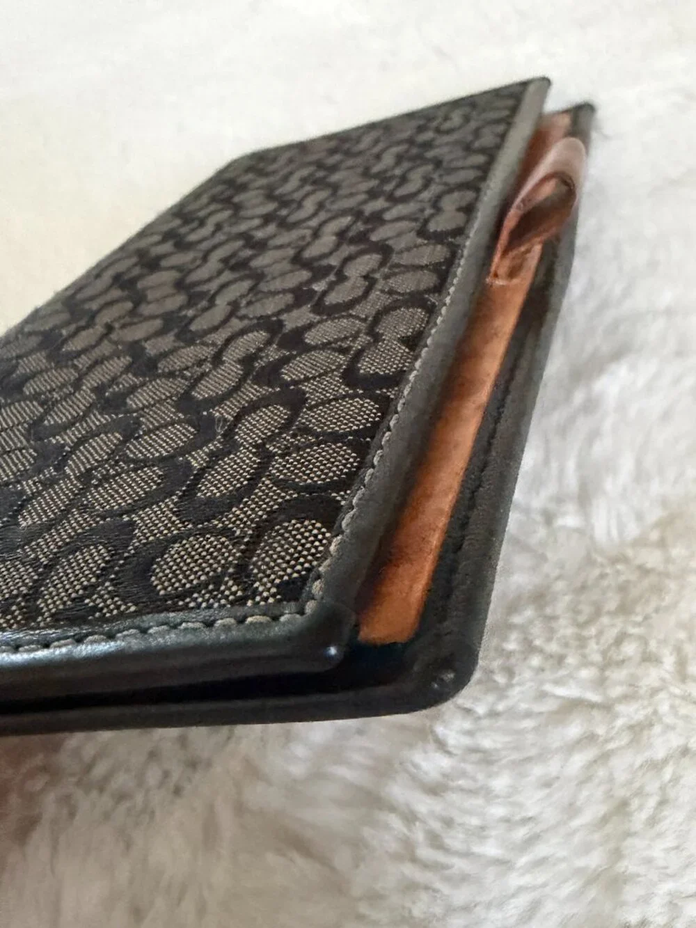 Coach Jacquard Mini Signature C Checkbook Slipcover Wallet Gray Black